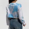 Tie Dye Y2k Crop Top Vrouw Sweatshirt Dames Mode Koreaanse Kawaii Harajuku Esthetische lange mouw Pullover Streetwear 210510