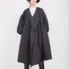 Oversize Black Parka Kvinnor V Nacke Solid Casual Plaid Coat Kvinna Lantern Sleeve Lös Wrap Polded Jacket Ytterkläder Lady 210515