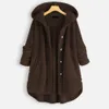 女性用プラスサイズアウターウェアコート女性フリース不規則な長袖ボタンポケットフード付きコート2022秋冬WO299J
