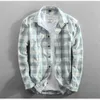C806 Vår och höst Vintage Kina Stil Klassisk Plaid Bomull Långärmad Blå Skjorta Man Casual Slim Fit Shirt Import Kläder 210708