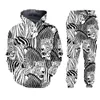 Masculinas LCFA LCFA Preto Branco Zebra 3D Imprimir Casacos de Inverno Terno Botão de Esportes T-shirt Calças 2 peças Roupas Tracksuit Homens / Mulheres Conjunto