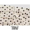 TRAF Mulheres Chic Moda Polka dot Ruffled Assimétrica Mini Saia Vintage Cintura Alta Volta Zipper Feminino Saias Mujer 210629