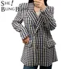 SheBlingBling Europese Dameskleding 2021 Lente Houndstooth Double Breasted Chunky Suit Vintage Office Lady Jas Jas Suits Blazers