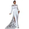 Elegant White Jumpsuit Wedding Dress With Detachable Train Lace Long Sleeves High Neck Floor Length Bridal Gowns Bride Reception Dresses Pant Suits