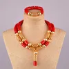 Röd korall smycken Nigeria Coral Pärlor Bröllop Coral Halsband Set Afrika Bröllop Smycken sätter H1022