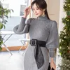 Herfst en winter Koreaanse stijl hoge kraag slanke lange mouw frenulum jersey jurk damesmode 210506