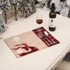 Tovagliette natalizie Renna Fiocco di neve Tela di bufalo rosso Plaid Tavolo da pranzo Stuoie Fattoria Casa Vacanze Xmas Decor XBJK2111