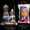 50Pcs Incense Cones + Backflow Burner Incensory Buddha Statue Ceramic Aroma Smoke Censer Zen Room Joss Holder