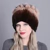 Beanie/Skull Caps Winter Dames Bloemen gestreepte natuurlijke echte rex bonthoeden dame warme gebreide echte Russische outdoor davi22