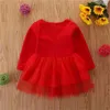 2021 Boże Narodzenie Baby Girls Sukienka Koronki Z Długim Rękawem Jesień Zima Noworodka Dresses Dresses Moda Czerwony Casual Okrągłe Odzież Odzież Gifts G111W7AC