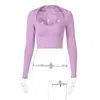 Winter Black Women Crop Top Long Sleeve Square Collar Short T Shirt Fleece Purple Sexy Tee Basic Lady Clothing TS52599 Women's T-Shirt