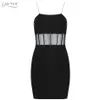 Summer Women Lace Mini Bandaż Dress Sexy Spaghetti Strap Black Hollow Out Club Celebrity Runway Party Vestidos 210423