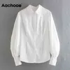 Casual Blouse Bianco Blusa Donne Abbigliamento da ufficio Turn Down Collar Shirt Solid Lantern Lanterna Lanterna Manica lunga Chic Tops BlusAS 210413