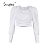 Casual Puff Sleeve O-Neck Pleated Blouse Women Short Spring Solid Office Shirt High Street Style 210414