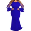 Casual Dresses Plus Size For Women 4xl 5xl 6xl Sheer Mesh Long Sleeve Elegant African Ladies Wedding Evening Party Maxi Dress Robe