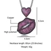 Hip Hop Full Iced Out CZ AAA+ Purple Lips Square Stones Solid Back Pendants & Necklaces Men Women For Men Charm Jewelry X0509