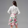 Sommer Frauen Mode Kleidung Set Frauen weiße Bluse + Blumendruck Rock Outfit Büro OL Damen 210529