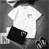 FIXSYS Summer Couples Lovers T-Shirt for Women Casual White Black Tops Tshirt Women T Shirt Love Heart Print Female Shirt X0527