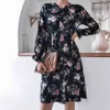 Polka Dot Vintage Midi Robe d'hiver Femmes Floral Print Boho Casual Dames Élégantes Vêtements Blancs 210427