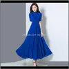 Casual Dresses Womens Clothing Apparel Drop Delivery 2021 Korean Summer Elegant Fashion Cheongsam Impd Solid Color Simple Temperament Long Sw