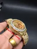 High quality full iced out gold case hip hop rappers watch works huge diamonds bezel wristwatch shiny lab stones stainless steel automatic man watches 12636