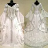 Renaissance Royal Sukienka ślubna Flare Z Długim Rękawem Witch Celtic Tudor Wiktoriański Gothic Holloween Gorset Gorset Bridal Suknia Vintage Medieval Plus Size Bride Sukienki