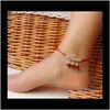 Anklets Drop dostawa 2021 Krajowa biżuteria Oryginalna ręka - Made Tibetan Sier Red Rope Anklet Epchz