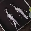 3 pezzi argento colore piuma gioielli da donna orecchini da sposa in cristallo set accessori da sposa fiore due fermagli per capelli