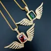 Hip Hop Gold Color Pendants Neckaces Cubic Zirconia Bling Iced Out Angel Wing Necklace for Men Rapper Jewelry