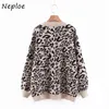 Höst Leopard Print Femme Pullover Lantern Sleeve Stickad Tröja Kvinnor O-Neck Casual Loose Fashion Top 1f605 210422