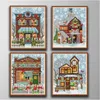 4 in 1 dipinti di decorazioni per la casa della serie di cottage di Natale, strumenti artigianali a punto croce fatti a mano ricamo set di ricamo contato stampa su tela DMC 14CT / 11CT