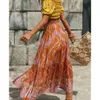 Jastie mulheres maxi saia algodão laranja floral impressão split sexy verão saias vintage praia casual roupas boho mulheres longas saias 210419