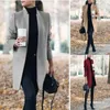 여성용 양모 블렌드 패션 여성 겨울 단단한 긴 소매 자켓 스탠드 업 칼라 가짜 코트
