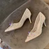 Sapatos de desenhista de saltos sapatos moda sexy apontou ponta de cristal mulher jóia de alto salto alto qualidade casamento festa sandálias strass