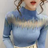 Koreanischer Halbkragen Goldlinien Rosa Pullover Langarm Weiblicher Stil Sexy Herbst Winter Mesh Dick Gestrickt 61C 210420