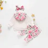 3-24M Flower born Infant Baby Girls Clothes Set Autumn Winter Hooded Sweatshirts Pants Headband Floral Outfits 210515