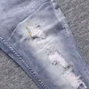 Ly Street Moda Mężczyźni Jeans Retro Light Blue Elastyczna Szczupła Ripped Zniszczony Haft Designer Hip Hop Denim Spodnie E4OE