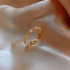 Bröllopsringar Dainty Female White Crystal Stone Ring Charm Gold Color Open för kvinnor Söt kärlek Hjärta justerbar engagemang3658365