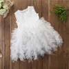 INS KIDS Tjejer Ball Gown Ärmlös Sommar Toddler Ruffles Vestido Princess Party Kostym Lace Fabric 210529