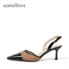 SOPHITINA Fashion Women Sandals Basic Patchwork Design Buckle Decoration Pointed Toe Slip-On Shoes High Thin Heels Sandals SO440 210513