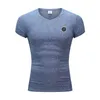 T-shirt da uomo T-shirt da palestra lavorata a maglia T-shirt da uomo fitness con scollo a V manica corta T-shirt sportiva aderente Bodybuilding Allenamento Moda estiva Panno