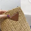 Straw Beach Bag Woven Handmade Shoulder Sling Crossbody Bags Clutch Wallet Purse Two-tone Leather Brown Pouch2364