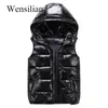 Damenwesten Winter Kurze Daunenweste Frauen ärmellose Weste mit Kapuze Weste Jacke Bodywarmer leichte Windjacke Mantel Stoff