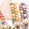 Colorful Wooden Bead Keychain Fashion Personalized Tassel Bracelet Key Ring for Women 12 Colors