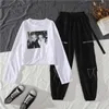 İlkbahar Sonbahar Kadın Yüksek Bel Streetwear Kargo Pantolon Rahat Bayanlar Joggers 2 Parça Set Pantolon Hippi Baggy 210531