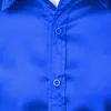 Royal Blue Silk Satin Shirt Mężczyźni Luksusowa Marka Slim Fit Mens Dress S Wedding Party Casual Męska koszulka 210809