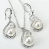 Vrouwen Crystal Pearl Hanger Ketting Oorbel Sieraden Set 925 Silver Collier Sieraden