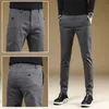 2021 Nowe męskie spodnie Slim Casual Spodnie Pełna długość Moda Biznes Stretch Spodnie Mężczyzna Marka Spodnie Szare Niebieskie Pantalones Y0811