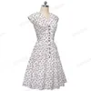 Nice-Forever Casual Eleganter Blumendruck Ärmellos mit Knopf Weibliches Kleid Flare Swing Damenkleid A1756 210419
