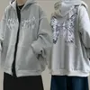 Kadın Hoodies Tişörtü Bayan Y2K Boy Hoodie Kelebek Grafik Rhinestone Tam Zip İpli Ceketler E-Girl 90s Uzun Ceket